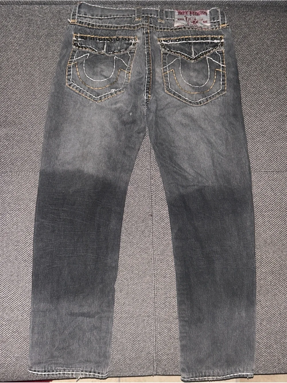 Rare Y2K True Religion Big Stitch Men's Gray Straight Jeans